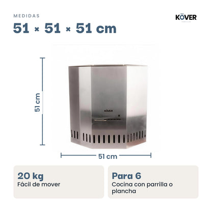Brasero sin humo Aysén – medidas 51 × 51 × 51 cm, 20 kg